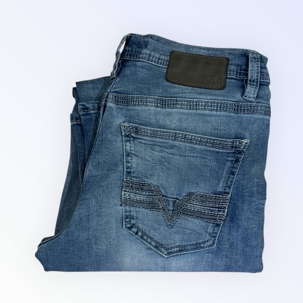 BKE‎ JAKE Straight Jeans Blue Medium Wash Denim Pockets WHISKERING Size 30x30
